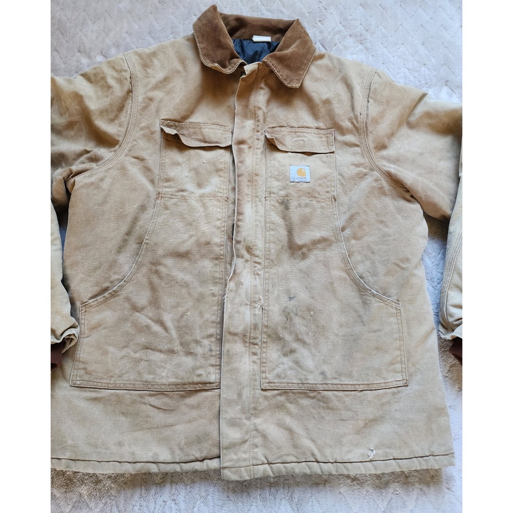 Vintage Carhartt CU196 Duck Canvas Work Coat Tan Mens 50 Tall